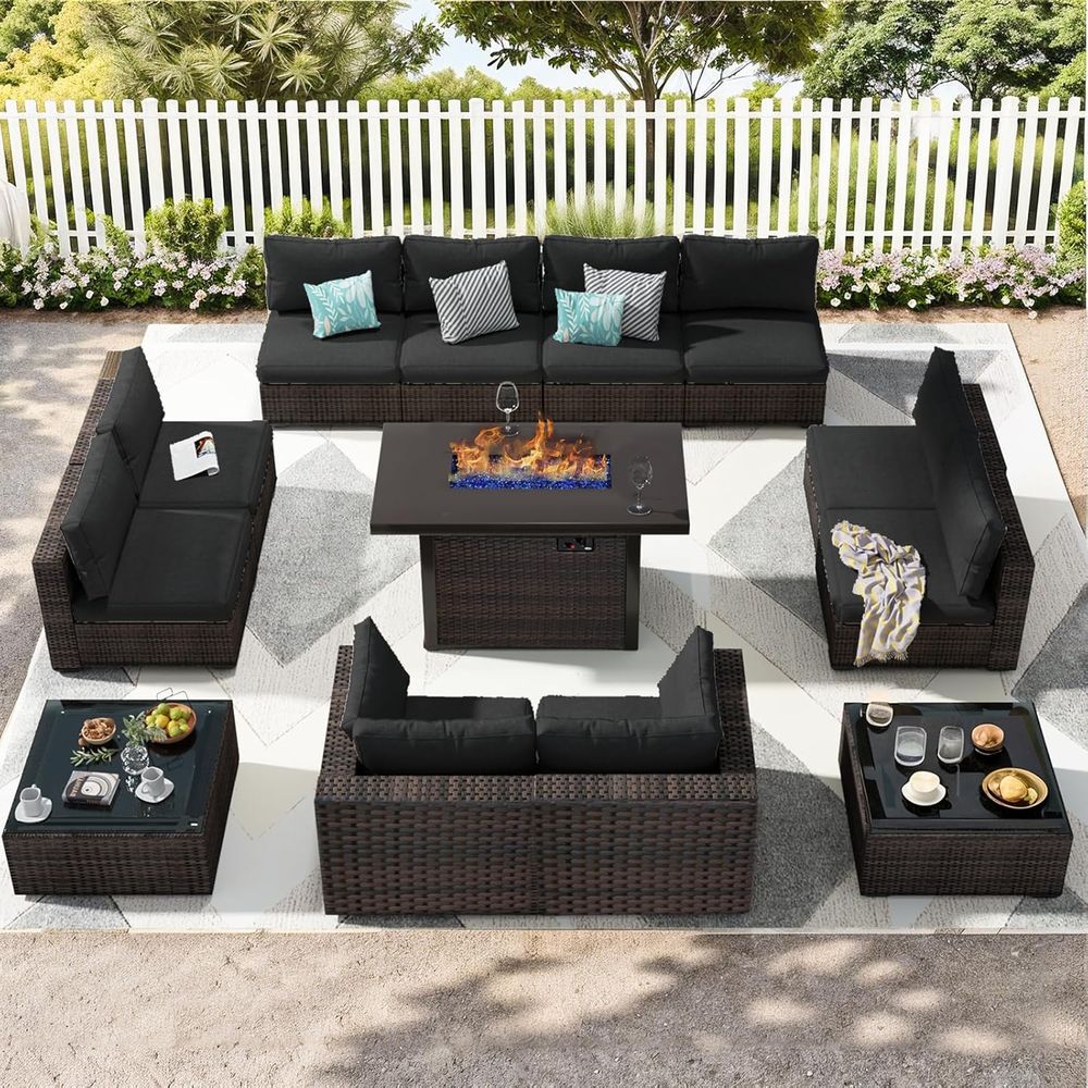 Outdoor Furniture Fire Pit Set - 13-Piece Outdoor Sectional Patio Furniture Set