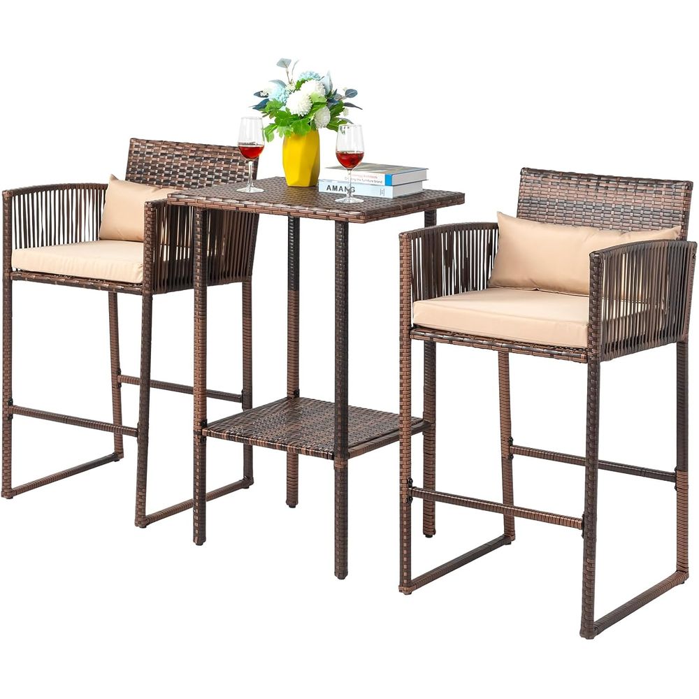 Outdoor Furniture With Storage For Cushions - Outdoor Patio Bar Set with Wicker