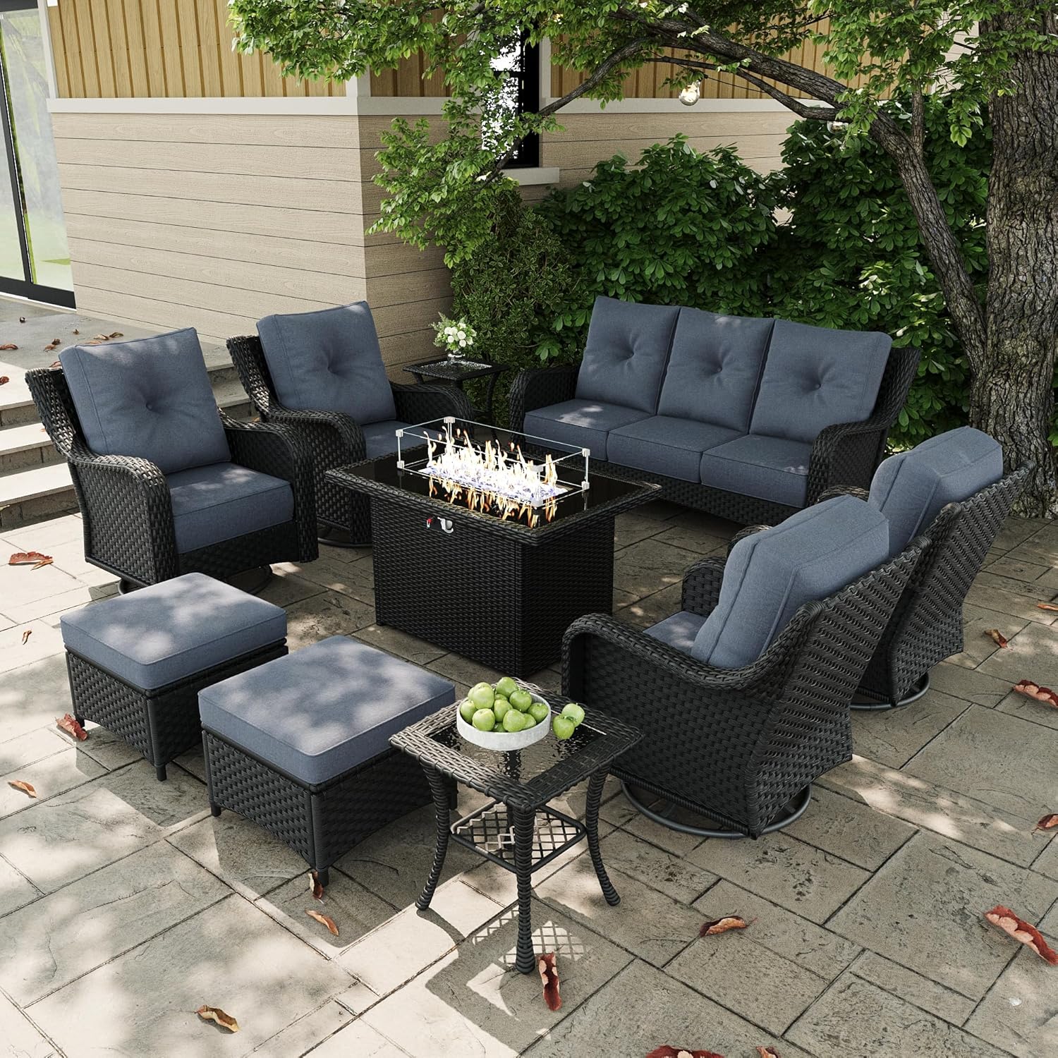 Outdoor Furniture Fire Pit Set - 10 Pieces Outdoor Patio Furniture Sets