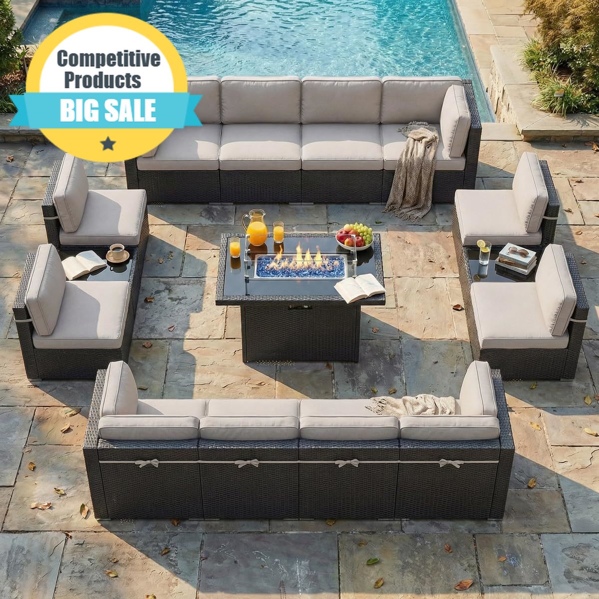 Outdoor Furniture Fire Pit Set - 15 Piece Patio Furniture Set with