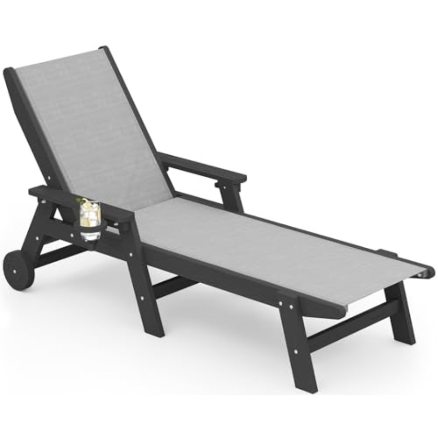 Deck Chair Lounger - Textilene Patio Chaise Lounge Chair, 5