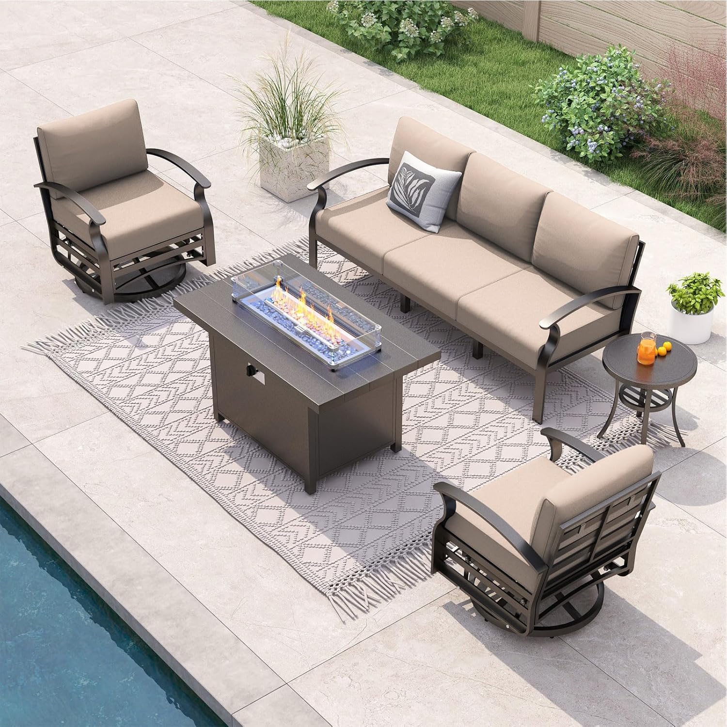 5-seat Aluminum Patio Sectiona - đánh giá và giá Outdoor Furniture Fire Pit Set