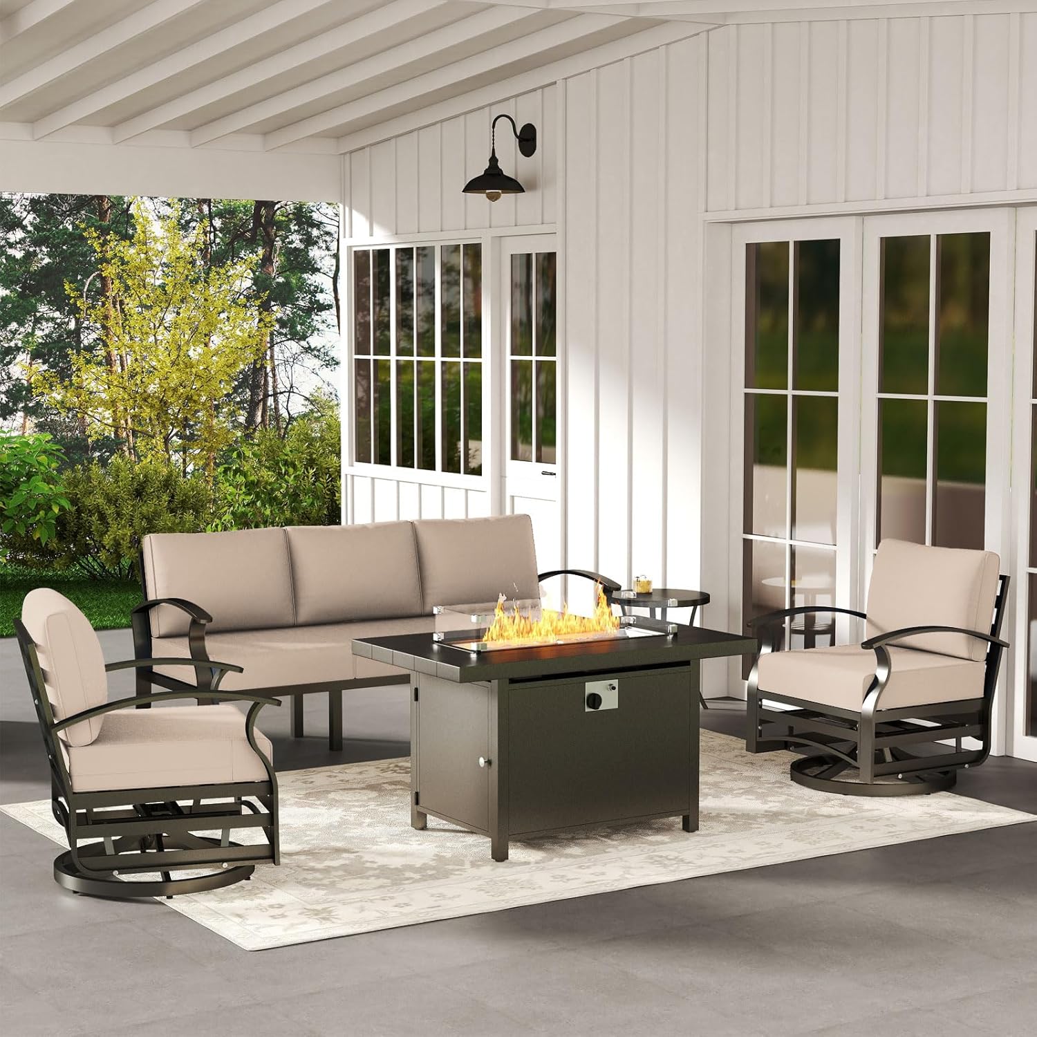 5-seat Aluminum Patio Sectiona - đánh giá và giá Outdoor Furniture Fire Pit Set