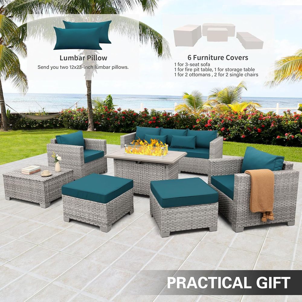 6-Piece Grey Wicker Outdoor Pa - đánh giá và giá Outdoor Furniture Fire Pit Set