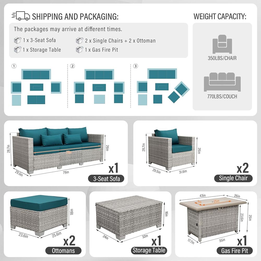 6-Piece Grey Wicker Outdoor Pa - đánh giá và giá Outdoor Furniture Fire Pit Set