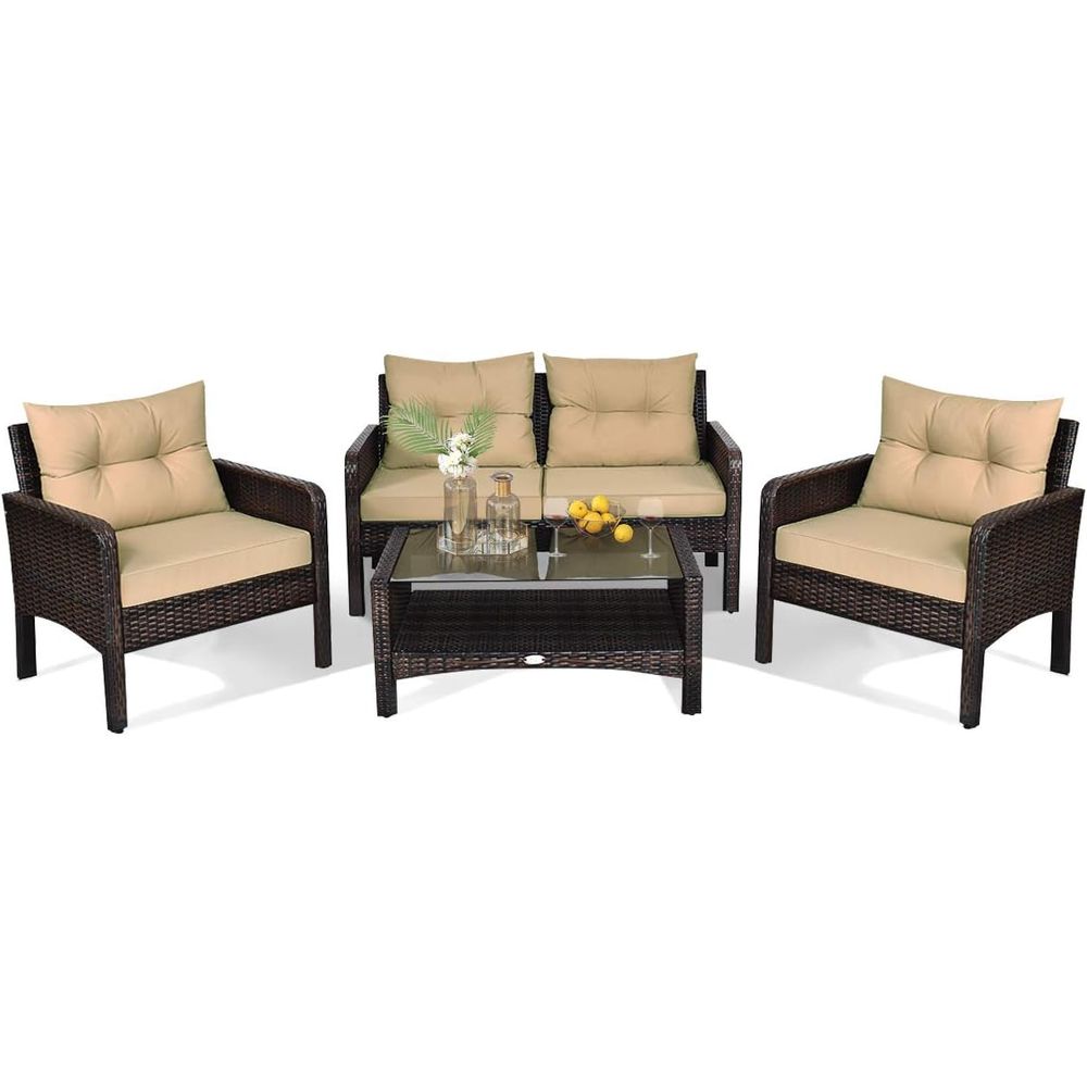 4-Piece Outdoor Wicker Patio F - đánh giá và giá Outdoor Furniture With Storage For Cushions