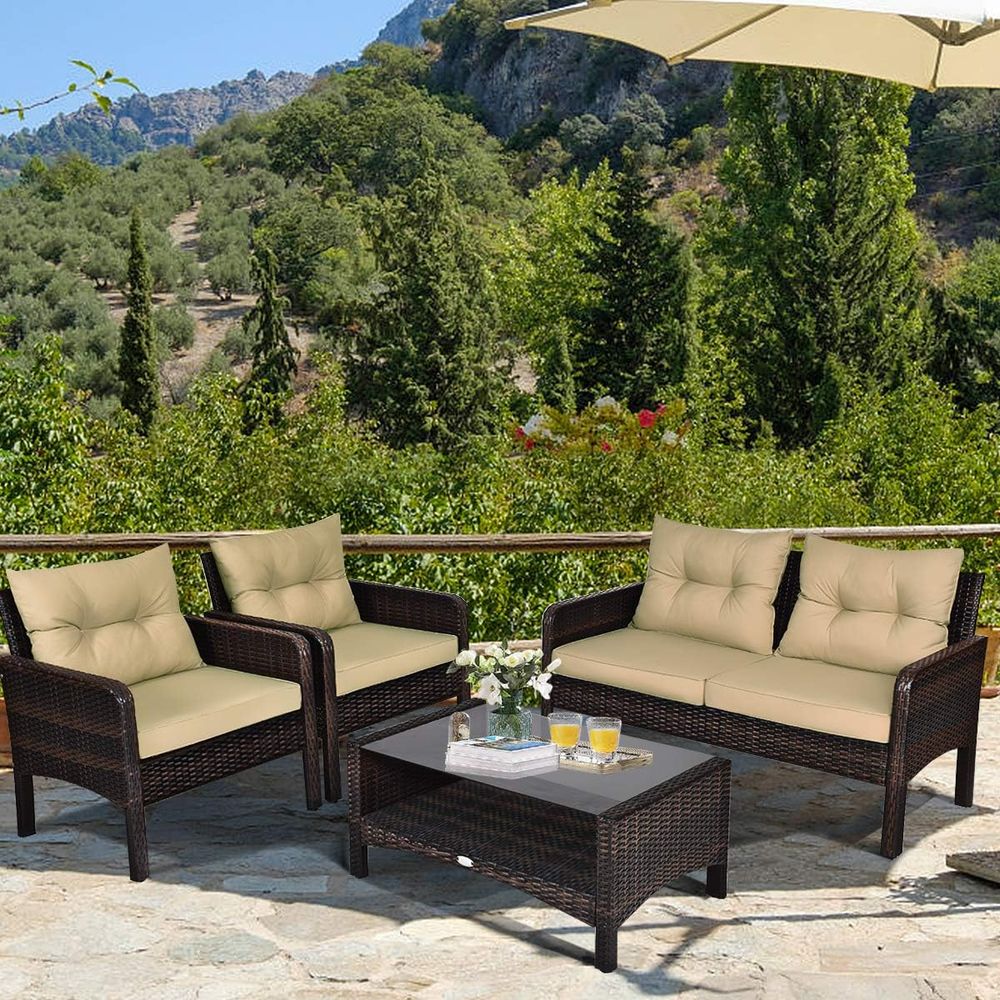 4-Piece Outdoor Wicker Patio F - đánh giá và giá Outdoor Furniture With Storage For Cushions