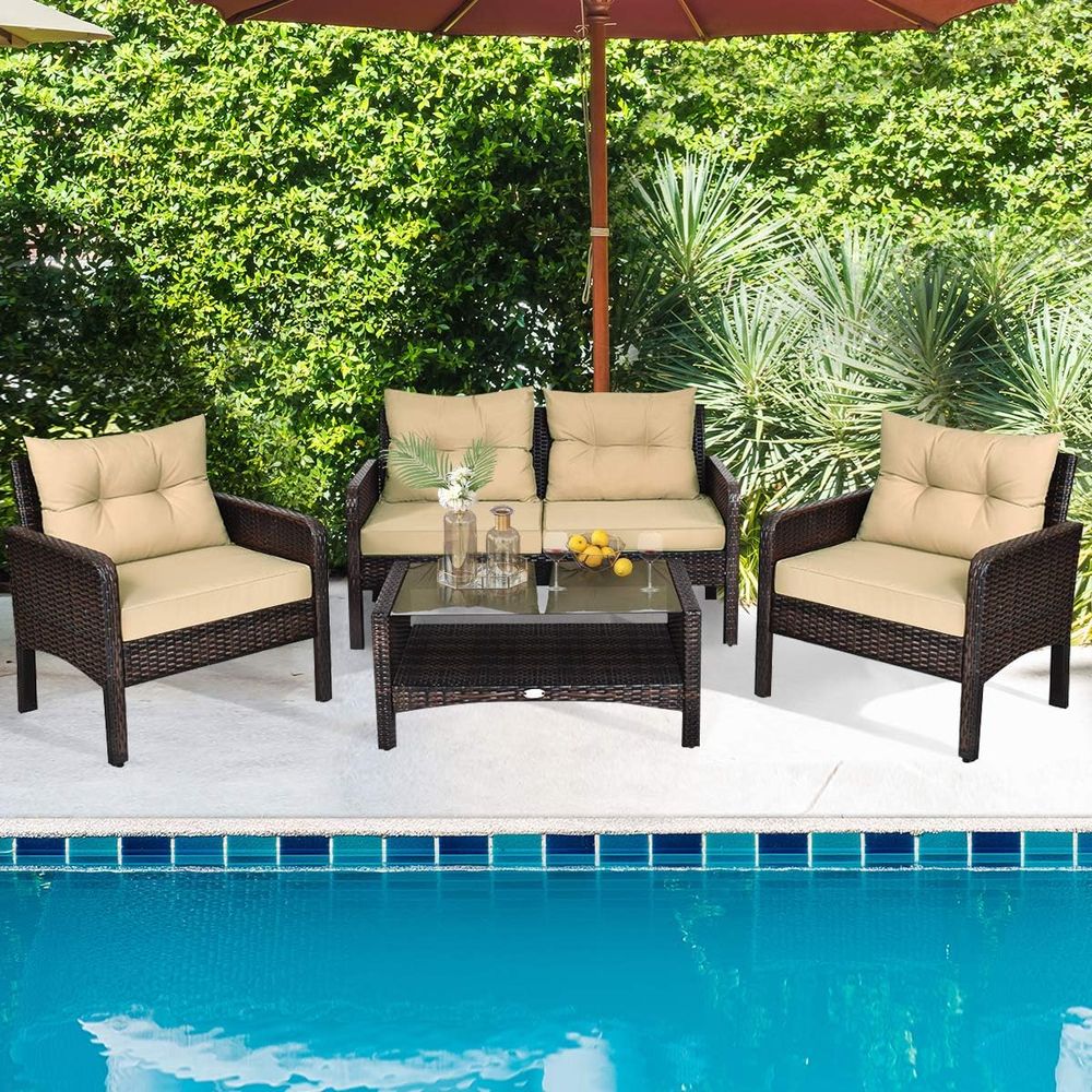 4-Piece Outdoor Wicker Patio F - đánh giá và giá Outdoor Furniture With Storage For Cushions