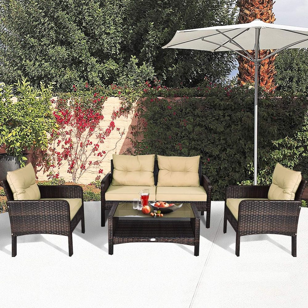 4-Piece Outdoor Wicker Patio F - đánh giá và giá Outdoor Furniture With Storage For Cushions