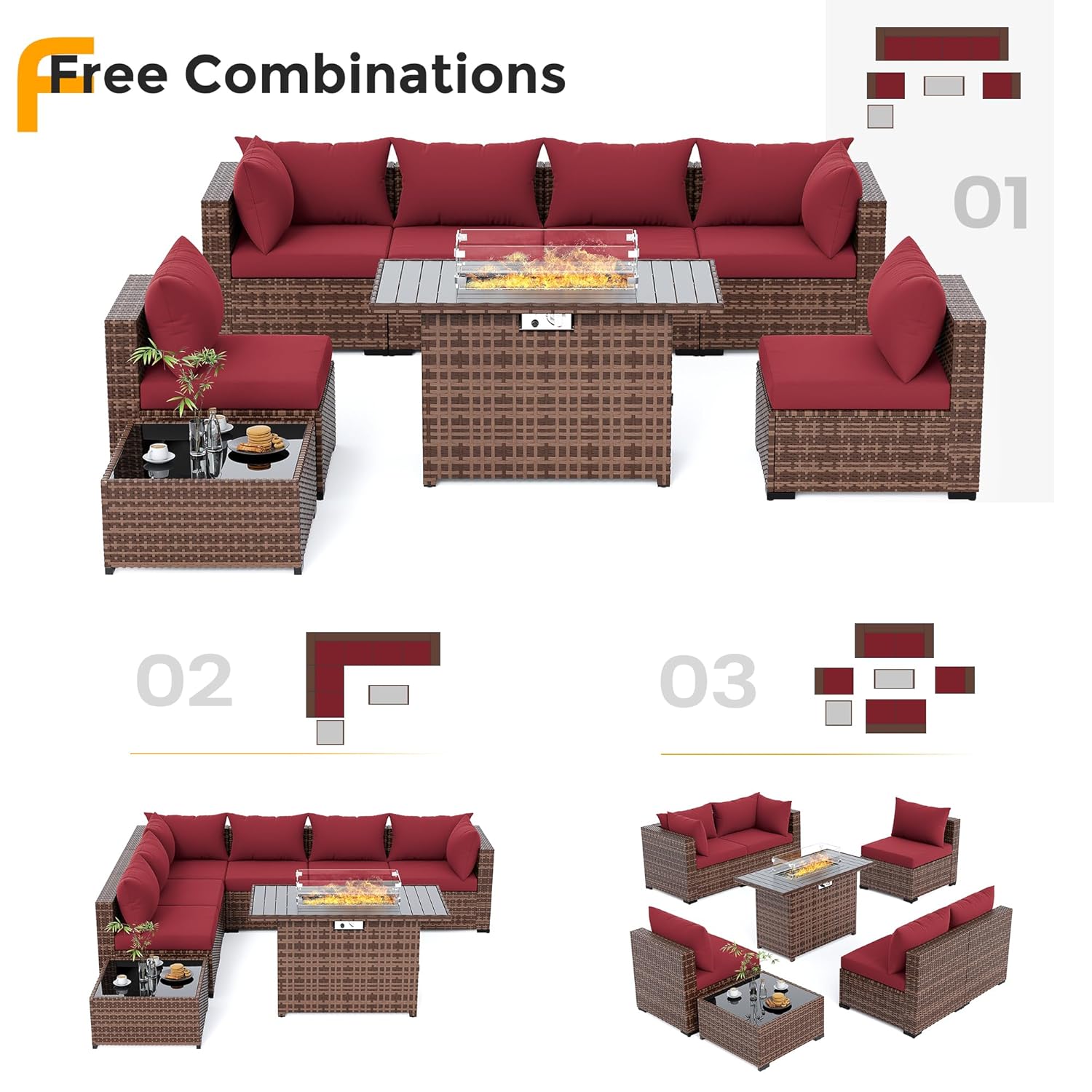 8pc All-Weather Wicker Section - đánh giá và giá Outdoor Furniture Fire Pit Set