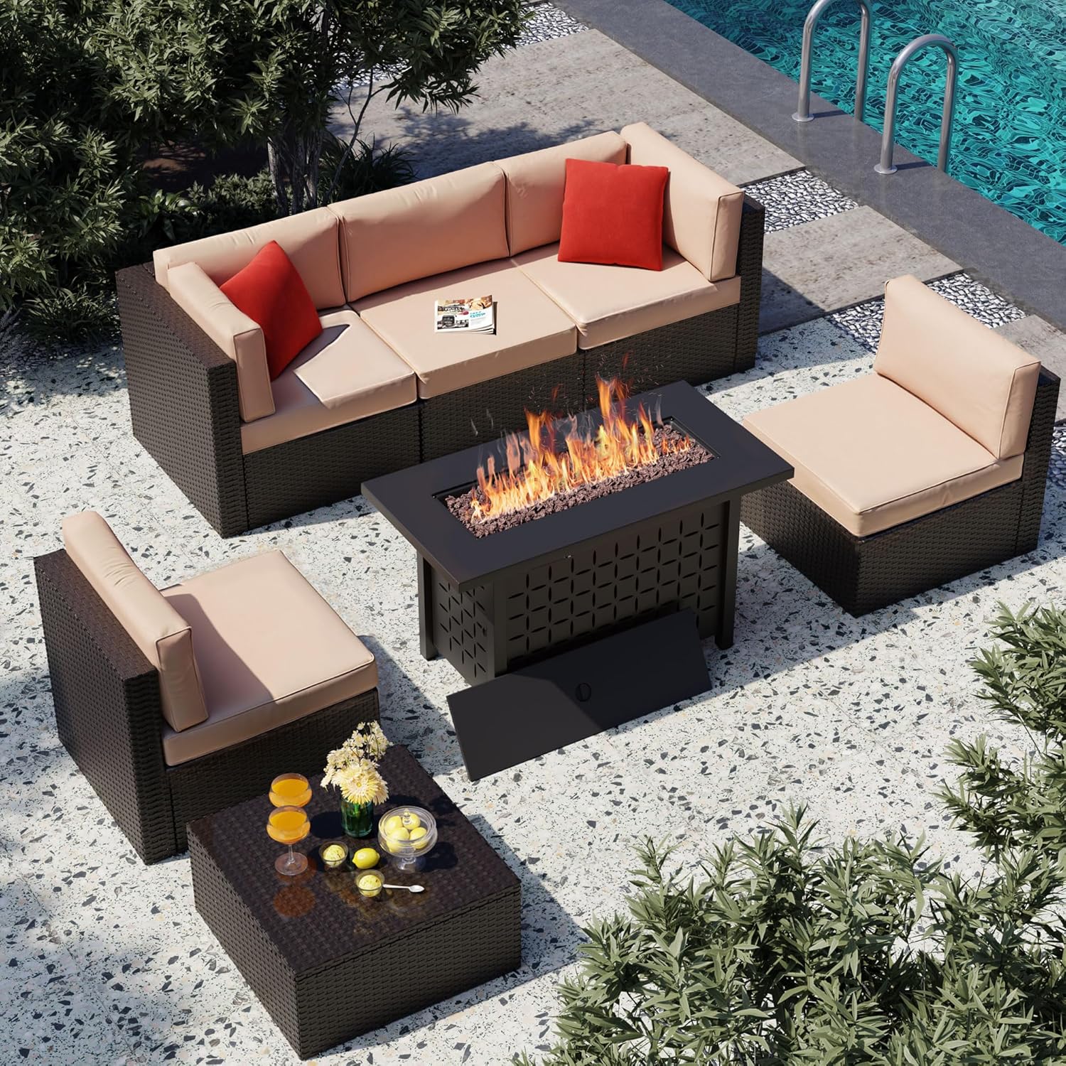 7 Piece Patio Furniture Set wi - đánh giá và giá Outdoor Furniture Fire Pit Set