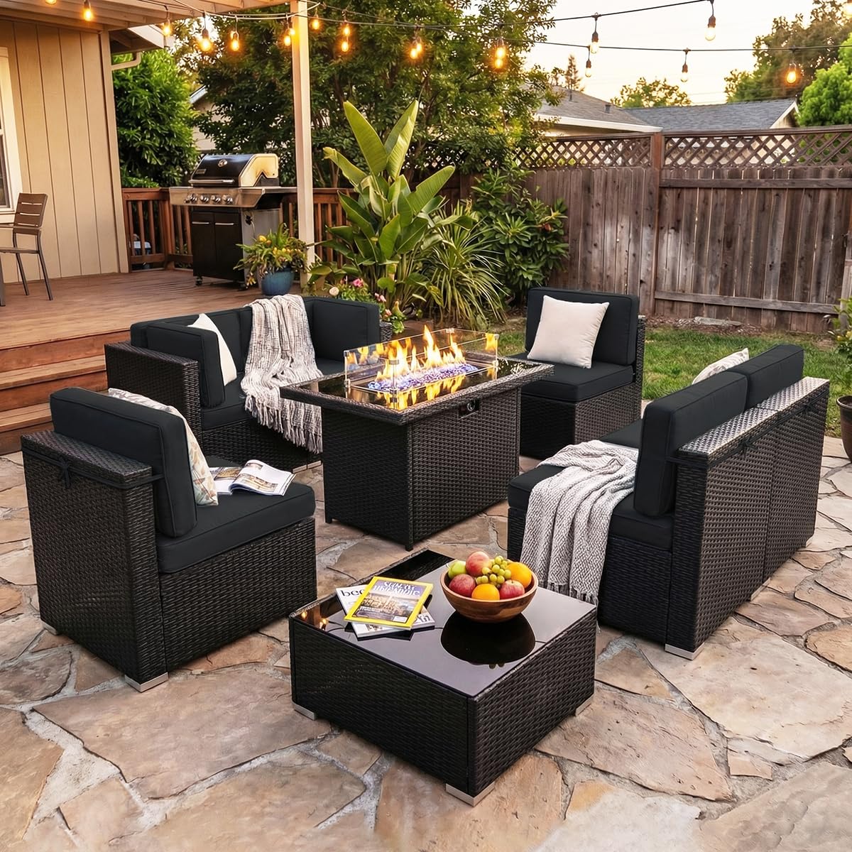 8 Pieces Patio Furniture Set w - đánh giá và giá Outdoor Furniture Fire Pit Set