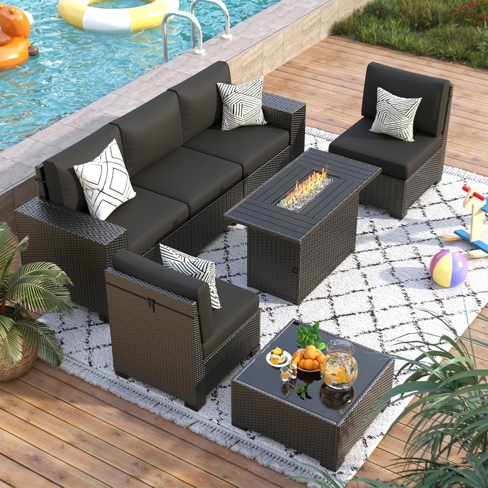 7 Piece Outdoor Sectional Sofa - đánh giá và giá Outdoor Furniture Fire Pit Set