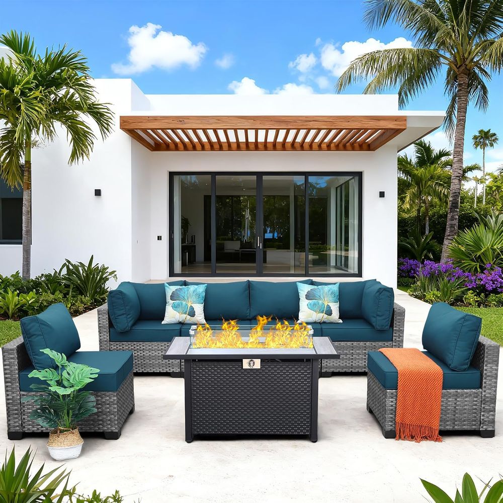 7-Piece Outdoor Wicker Patio F - đánh giá và giá Outdoor Furniture Fire Pit Set