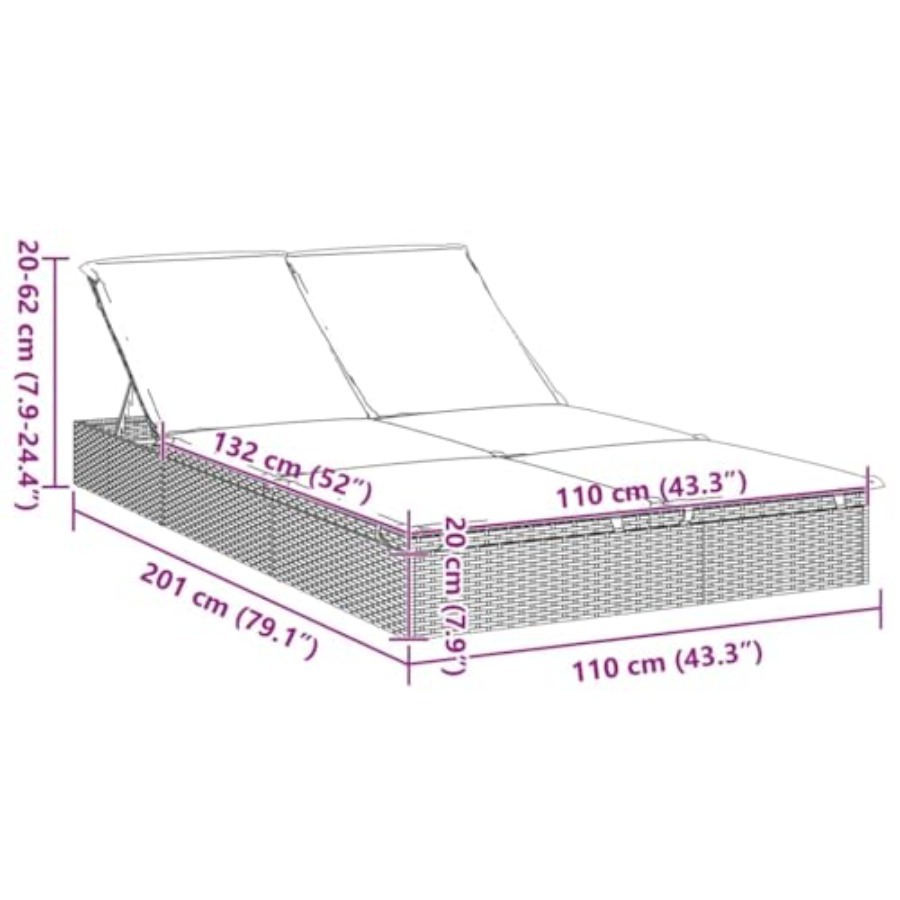 2-Person Sunbed with Cushions  - đánh giá và giá Deck Chair Lounger