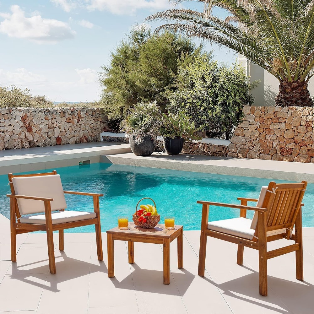 Patio Set 3 Piece Acacia Wood  - đánh giá và giá Outdoor Furniture Cushions 22 X 22
