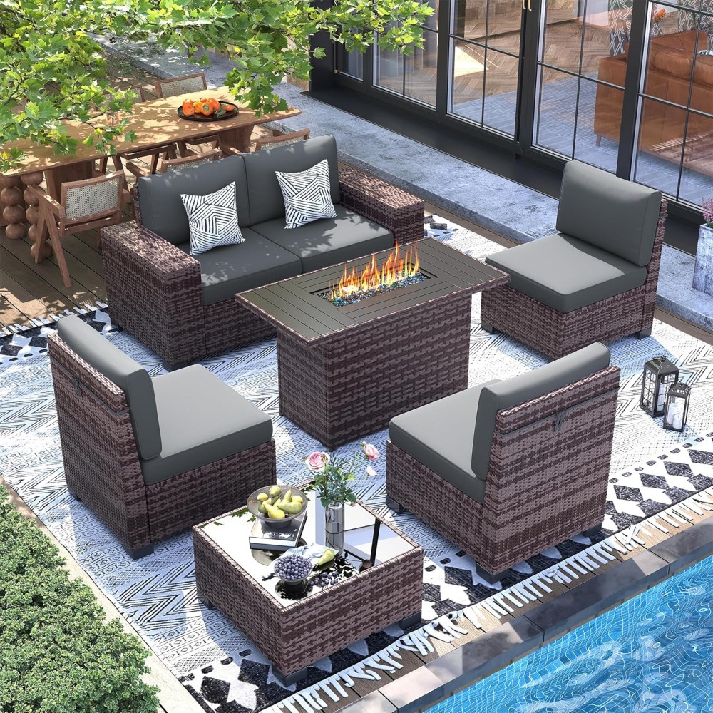 Sectional Sofa Set with Fire P - đánh giá và giá Outdoor Furniture Fire Pit Set