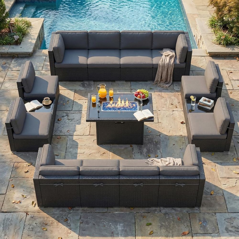 15 Piece Patio Furniture Set w - đánh giá và giá Outdoor Furniture Fire Pit Set